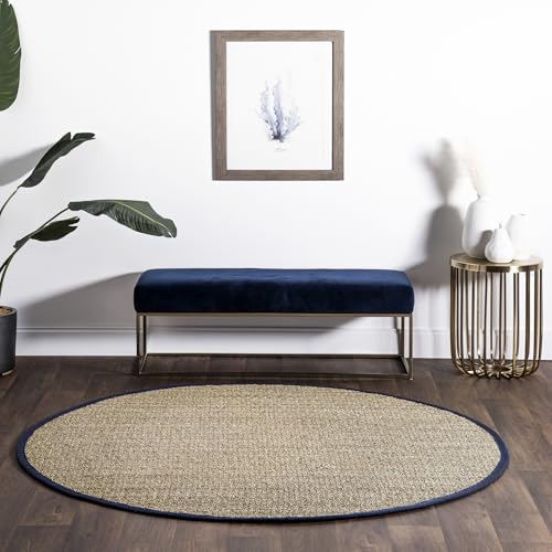 Nuloom Elijah Navy/Natural, 4' Round, Basketweave, Seagrass, Soft and Textured, High Traffic, Stain Resistant, Easy Clean, Durable Area Rug for Bedroom, Living Room, Dining, Den, Foyer, Entryway - color: Navy, size: 4' (Round)