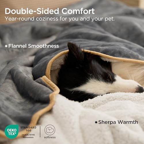 Bedsure Waterproof Dog Blankets for Small Dogs - Small Cat Blanket Washable for Couch Protection, Sherpa Fleece Puppy Blanket, Soft Plush Reversible Throw Furniture Protector, 25"X35", Grey - color: Grey, size: S(25x35")