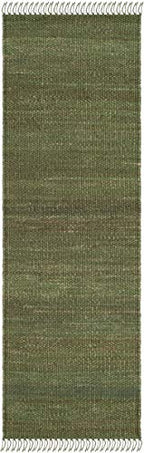 SAFAVIEH Natural Fiber Collection Runner Rug - 2'6" x 8', Green, Handmade Boho Fringe Woven Jute, Ideal for High Traffic Areas in Living Room, Bedroom (NF368G) - color: Green, size: 2'6" x 8' (Runner)