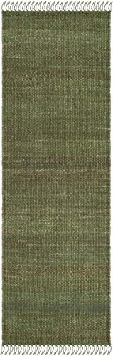 SAFAVIEH Natural Fiber Collection Runner Rug - 2'6" x 8', Green, Handmade Boho Fringe Woven Jute, Ideal for High Traffic Areas in Living Room, Bedroom (NF368G) - color: Green, size: 2'6" x 8' (Runner)