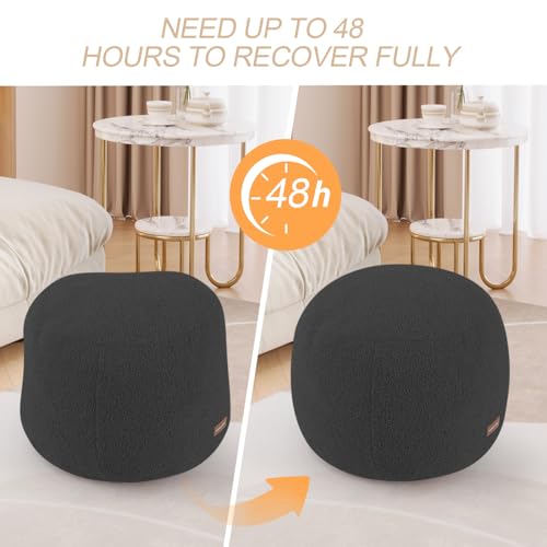 MeMoreCool Round Pouf Ottoman – 20x20x15 Inch Stuffed Footrest with Foam Filling, Dark Grey Small Circle Footstool for Living Room | Soft Teddy Fleece Cover | Washable Compact Floor Pouf - color: Teddy Dark Grey