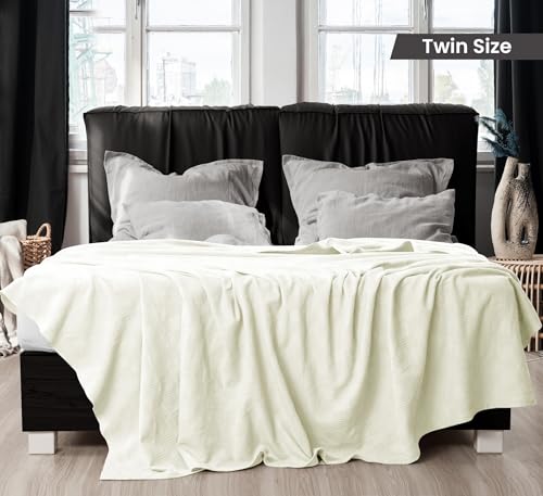Utopia Bedding 100% Cotton Thermal Blanket Ivory Twin Size Soft, Lightweight, Breathable, Cozy Spring and Summer Blanket for Couch and Sofa, Home Room Decor Gifts for Women and Men (90x72 Inches) - color: Ivory, size: Twin