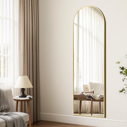 TRAHOME Arched Full Length Mirror, 56"x15" Standing Body Mirror for Wall, with Aluminum Alloy Frame for Bedroom, Living Room, Dressing Room(Gold) - color: Gold, size: 56"L x 15"W