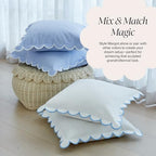 BEBE BASK Scalloped Pillow Cover - Set of 2-18 x 18 Inch - Scallop Pillow Cover – White and Blue Scalloped Pillows - Scallop Pillows - 100% Cotton - Grandmillennial Style (White/Blue) - color: White/Blue