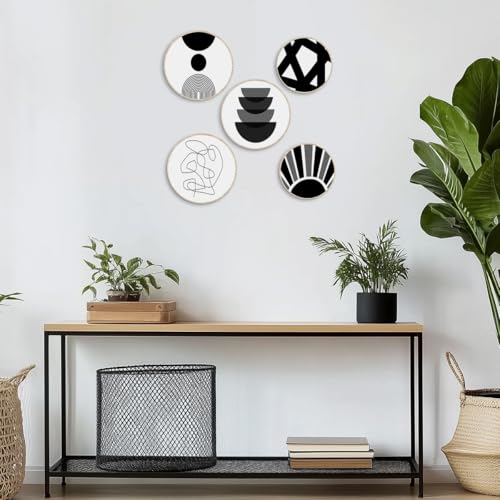 5 Pcs Black and White Wooden Wall Art Abstract Boho Hanging Decor for Apartment Bedroom Living Room Dining Room Farmhouse Home - color: Black and White