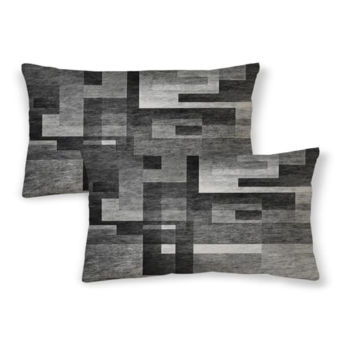 BETGINY Black White Grey Pillow Covers 12x20, Abstract Art Outdoor Decorative Throw Pillows for Couch, Modern Geometry Decor Cushion Cover 2 Pcs Soft Farmhouse Square Pillowcase for Bed Car Safa - color: Black, size: 20" x 12" (Pack of 2)