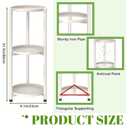 3 Tier Metal Plant Stand Indoor, Corner Tiered Round Plant Stand for Indoor Multiple Plants, Flower Pot Stands Outdoor Holders Plant Shelf Display Rack for Balcony Living Room(Cream White) - color: 3 Tier-Cream white-B