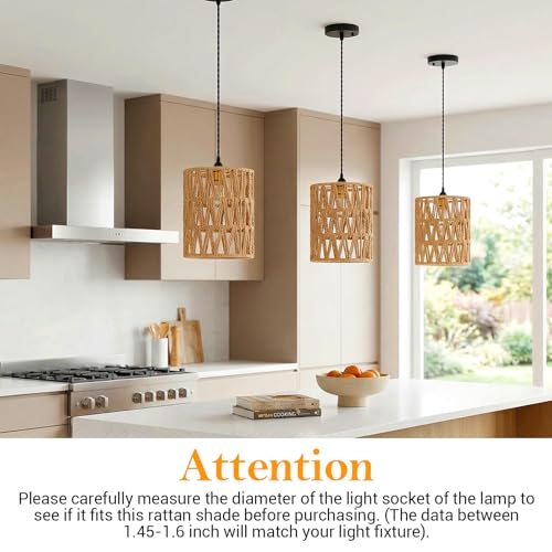 Kifmurase 3Pcs Small Rattan Lamp Shade, Boho Shades, Vintage Hanging Light Shade, 5.9" H x 4.7" D Cylinder Woven LampShades for Floor Lamps Pendant Light Chandelier Wall Sconces Light Fixture