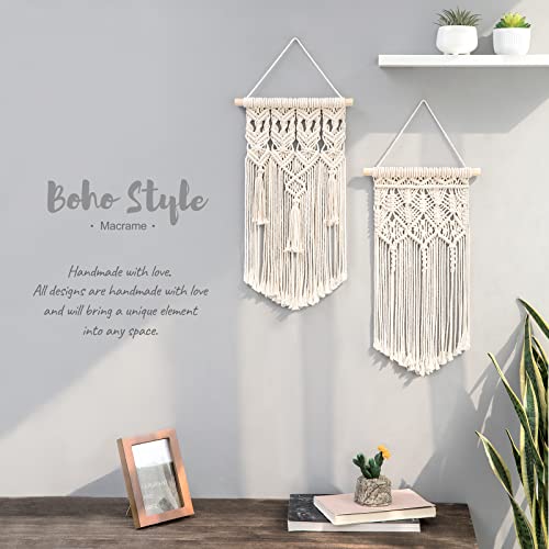 Mkono 2 Pcs Macrame Woven Wall Hanging Boho Chic Geometric Art Decor - Beautiful Bedroom Nursery Apartment Home Decoration, Gift for Girls Adults Birthday Christmas, Small Size 18" L x 9.5" W - size: Small