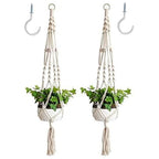 2 Pack Macrame Plant Hangers, Hanging Planters Indoor Outdoor Handmade Cotton Rope Hanging Plant Pot Durable Flower Pots Holder for Home Garden Balcony Ceiling Decorations with 2 Hooks(White) - style: Style5-2 Pack