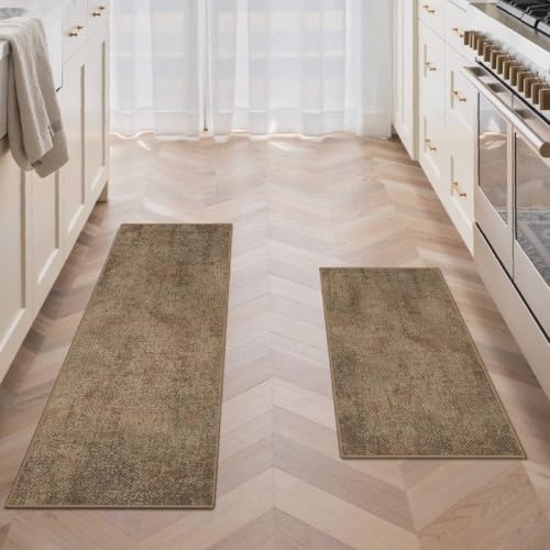 GENIMO Kitchen Mats for Floor 2PCS, Washable Absorbent Runner Rugs for Kitchen, 17.3"x47"+17.3"x30", Cushioned Non Slip Kitchen Rugs for Kitchen Floor,Standing Mat Rug for Home, Sink, Laundry, Jute - color: Jute, size: 17.3"x47"+17.3"x30"