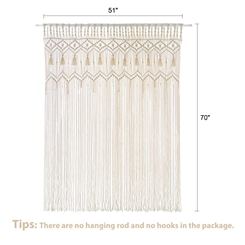 Mkono Macrame Curtain Large Boho Woven Wall Hanging Window Curtains Handmade Bohemian Decor for Window Doorway Closet Wedding Backdrop Arch Bedroom Living Room Apartment, 51''Wide x 70''Long - size: 51"W x 70"L