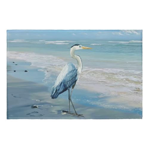 Summer Blue Heron Rug 2x3 Coastal Beach Decorative Doormat Summer Small Non-Slip Low Pile Front Door Mat Area Rugs for Living Room Bedroom Home Decor - color: Blue Heron