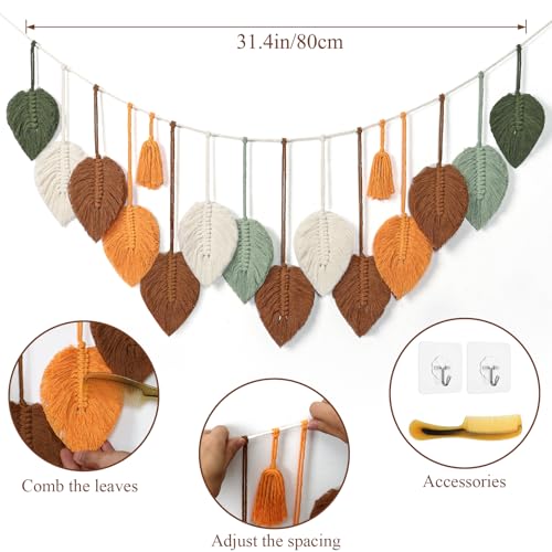 Betylifoy Macrame Wall Hanging Boho Woven Tapestry Chic Home Decor Handmade Yarn Tassels Colorful Leaf Feather Wall Hanging Tapestry Bohemian Wall Art Decorations for Nursery Bedroom Living Room Backdrop - color: Colorful