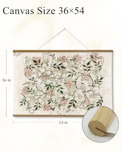 VIYYIEA Extra Large Size Canvas Wall Art, 36x54 Inch Vintage Botanical Hanging Scroll Painting with Wildflower Pattern, Rustic Floral Wall Decor for Living Room, Bedroom, or Entryway - color: William Morris Style Petite Flowers