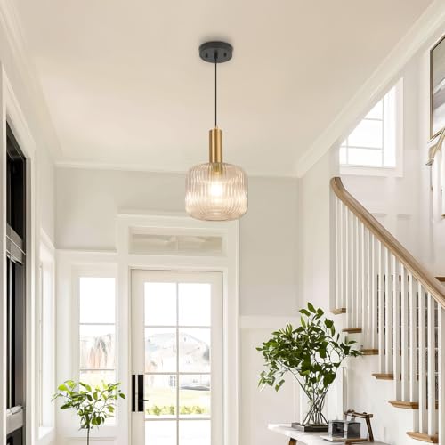 8 Inch Clear Glass Pendant Lights Small Modern Chandelier Pendant Lighting Mid Century Hanging Lights Adjustable Kitchen Island Light for Dining Room Bedroom Hallway - color: 8 Inch Clear