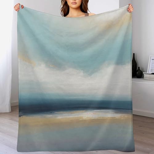 Fashion Gradient Blanket, Modern Art Abstract Blue Sea View Painting Strokes Pattern Soft Warm Cozy Plush Flannel Covers for Livingroom Bedroom Couch Chair Camping Travel Home Decor Tapestry 30x40in - color: Abstract-10, size: 30W" x 40L"
