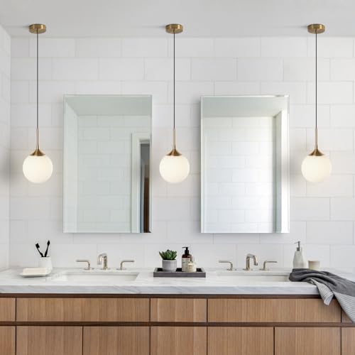 KCO Lighting Mid Century Modern Milk Glass Pendant Light Large White Globe Hanging Light Gold Ceiling Light Fixture 1 Light Pendant Lighting Brushed Brass Hanging Light Fixture - color: White