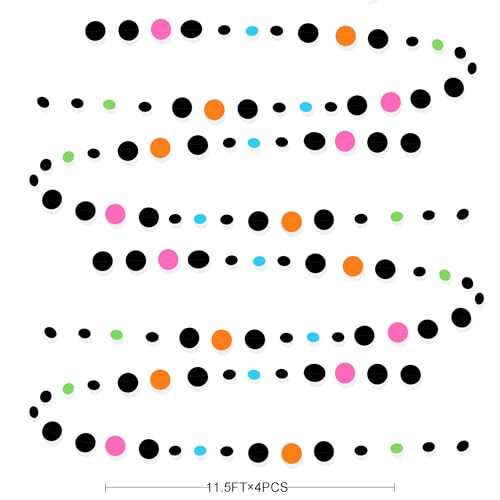 Black and Colorful Circle Dots Hanging Paper Streamer Black Multi-Color Polka Dot Banner for Birthday Bachelorette Wedding Baby Shower Fiesta Disco Halloween Party Decorations Supplies - color: Colorful Black