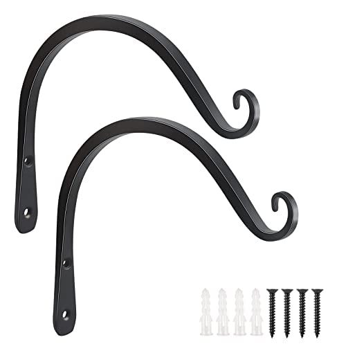 FEED GARDEN Heavy Duty Plant Hangers Outdoor Indoor, 8 Inch 2 Pack Metal Hanging Bracket Holds Up to 44 lbs, Wall Brackets for Hanging Baskets, Bird Feeders,Wind Chime& Lanterns, Black - color: Black-C, size: 8 Inch
