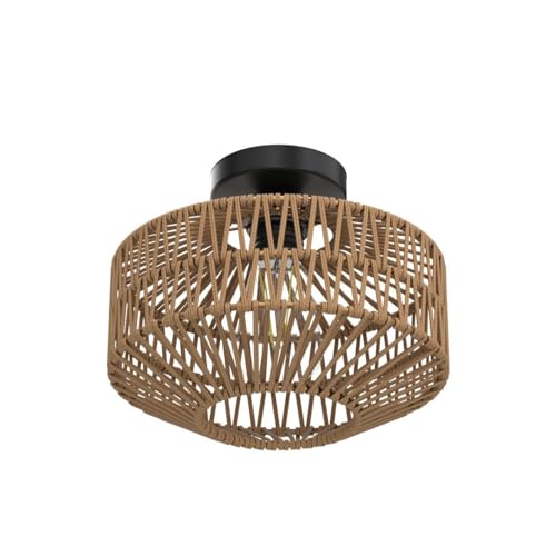 Boho Light Fixtures Ceiling Mount,Mini Rattan Chandelier Light Fixture with Dimmable LED Bulb,Hand Woven Ceiling Light Fixtures Flush Mount for Hallway Bedroom Kitchen Entryway Living Room - color: B-brown