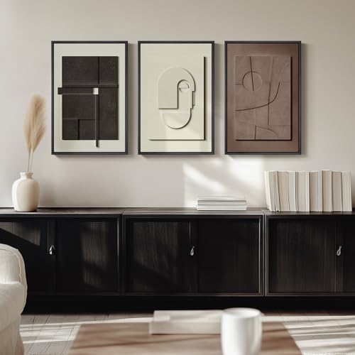 3D Textured Framed Abstract Wall Art, 3 Piece Modern Paintings Artwork for Walls, Black White Brown Geometric Sandstone Texture Pictures for Living Room Dining Room Bedroom Office Wall Decor 16x24 In - color: Black White Brown, size: 16"w X 24"h X 3pcs