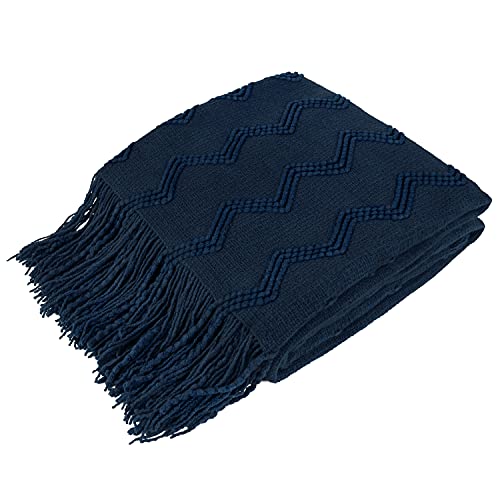 PAVILIA Navy Blue Knit Throw Blanket for Couch, Twin Bed, Soft Knitted Farmhouse Sofa Throw for Living Room, Lightweight Decorative Summer Blanket for Chair, Outdoor Textured Boho Blanket, 60x80 - color: Navy Blue, size: 60 X 80 Inches - Twin