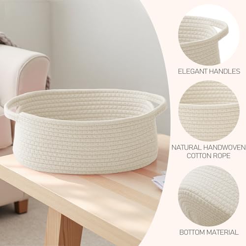 JMvicyroam Woven Basket,Small Rope Storage Bin with Handles & Ribbon Bag, Organizer for Shelves Closets,Gift Basket Empty for Birthday,Books,Dog Toys,White/2 Pack - color: White, size: 2 Pack