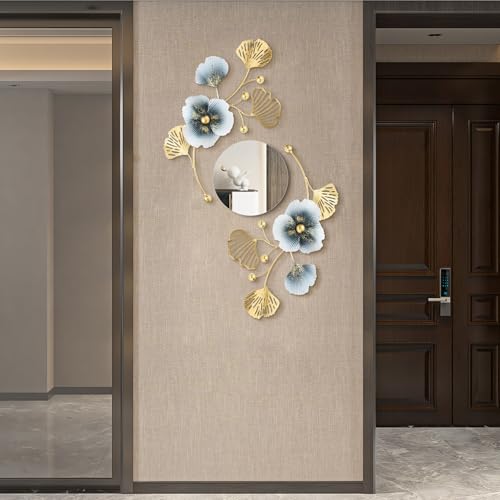 Tandefio 3 Pcs Metal Decorative Wall Mirrors for Living Room Metal Ginkgo Leaf Mirror Modern Creative Wall Decor Art Hanging Decor Mirror for Entrance Bedroom Living Room(Vintage Gold,16.inches) - color: Vintage Gold