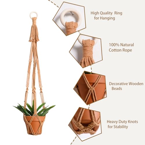 Artilady Plant Hanger Indoor Macrame Hanging Planters for Plants Holder Boho Brown Basket No Tassels Farmhouse Rustic Window Wall Decor (Brown Planter-1pcs) - color: Brown Planter-1pcs