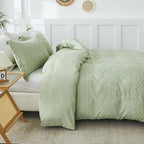 EMME Boho Duvet Cover Queen Size Sage Green - 3 Pieces Soft & Breathable Tufted Shabby Chic Embroidery Bedding for All Seasons, 1 Duvet Cover with 2 Pillow Shams & Zipper Closure (Sage Green, Queen) - color: 25 - Sage Green, size: Queen(90"×90")