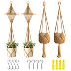 4 Pack Macrame Plant Hangers Indoor Up to 10 inch Pot, Boho Hanging Planters, Plant Holder with 8Pcs Stainless Steel Hooks - color: 4pcs Caramel Hanger