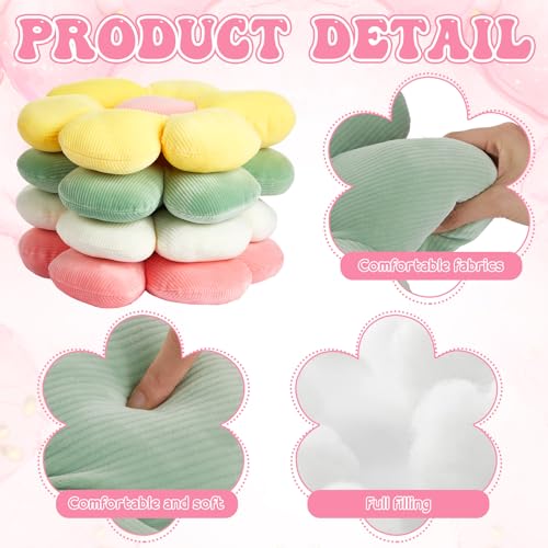 Reginary 4 Pcs Flower Floor Pillows Cute Plush Flower Throw Pillows Daisy Floor Seat Cushion Chair Pads for Back to School First Day of School for Sofa Couch Bed Decor(15 Inch,Light Color) - color: Light Color