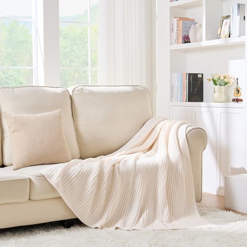 Cream White Chunky Knit Throw Blanket 50"x60" - Soft Cozy Thick Knitted Blanket for Couch Sofa Bed, Cute Christmas Decorative Throw for Living Room - color: Cream White, size: 50"x 60"