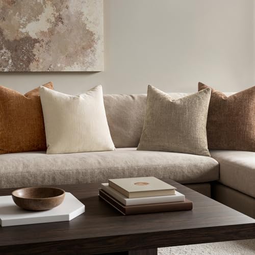 MIULEE Pack of 4 Decorative Throw Pillow Covers 18x18 Inch Brown Chenille Textured Throw Pillows Boho Farmhouse Rustic Cushion Covers for Vintage Modern Home Decor Couch Sofa Bed Living Room - color: Brown, size: 18" x 18" (Pack of 4)