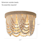 AMZASA Wood Beaded Flush Mount Ceiling Light Farmhouse Rustic Small Boho Chandelier Light Fixture for Bedroom Hallway Entryway Closet Kitchen Dining Room Living Room Nursery 3-Lights - color: Hemp Rope Ceiling Light