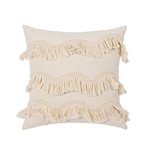 vctops Bohemian Geometric Fringe Throw Pillow Cover Rustic Moroccan Square Cushion Cover for Bed Sofa Couch (Beige G,18"x18") - color: Beige G, size: 18''x18''