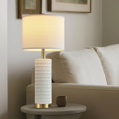 Reaketon 26.5" Ceramic Table Lamps Set of 2, 3 Way Dimmable Touch Control Table Lamps for Living Room, Modern Lamps for Nightstand, Gold - color: White Shade & Gold Base