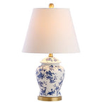JONATHAN Y 22" Blue/White Ceramic Table Lamp, French Country Chinoiserie Ginger Jar LED Bedside Lamp for Living Room Bedroom, White Linen Shade, JYL3005A - color: Blue/White, size: Set of 1