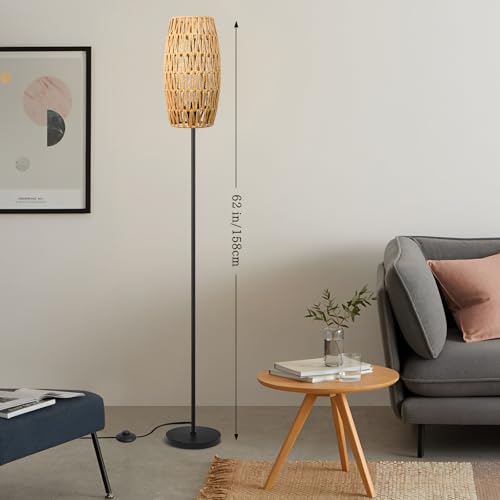 Ruiever Floor Lamp for Living Room,Farmhouse Floor lamp,Modern Standing lamp with Hand-Worked Rattan Shade (Drum Shade-with Remote) - style: Drum Shade-with Remote