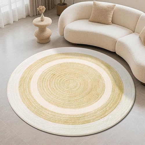 Carvapet 4 ft Round Washable Rug, Imitation Jute Low Pile Circle Carpet with Non Slip Rubber Backing, Foldable Stain Resistant Area Rug for Living Room Bedroom Office Bathroom - color: Sand, size: 4' (Round)