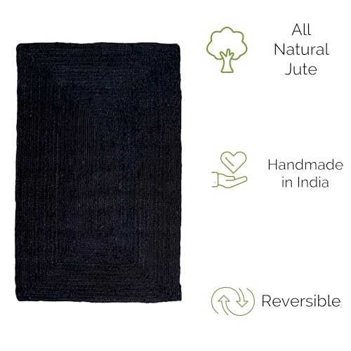 Super Area Rugs Farmhouse Jute Braided Rug - Reversible Natural Fiber- Eco Friendly Rug for Living Room - Kitchen - Entryway Hand Woven, Black, Rectangle 3' X 5' - color: Black, size: 3' x 5' (Rectangular)