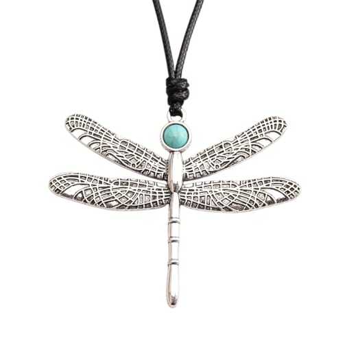 Leather Necklace for Women Long Boho Pendant Hippie Choker Necklace Bohemian Layered Leather Rope Wooden Jewelry Gifts - style: Dragonfly Necklace Silver