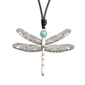 Leather Necklace for Women Long Boho Pendant Hippie Choker Necklace Bohemian Layered Leather Rope Wooden Jewelry Gifts - style: Dragonfly Necklace Silver