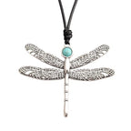 Leather Necklace for Women Long Boho Pendant Hippie Choker Necklace Bohemian Layered Leather Rope Wooden Jewelry Gifts - style: Dragonfly Necklace Silver