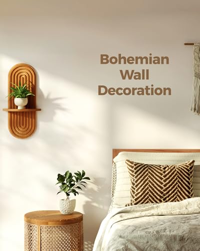 Bamworld Boho Wall Decor Brown Plant Wall Shelf, Mid Century Modern Decor Hanging Plant Shelf, 1-Tier Bamboo Floating Shelves for Home Bathroom Bedroom Living Room Holding Planter Decoration Brown - color: Brown, size: 16.9'' Single