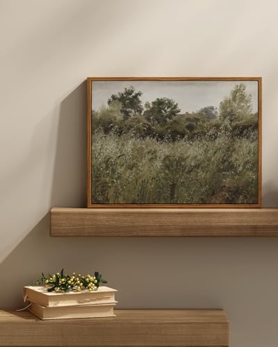 InSimSea Framed Canvas Wall Art Decor, Vintage Natue Landscape Art, Country Wilderness Painting Picture, Retro Decor for Bedroom Living Room, Office, Bathroom, Hallway, Room,12"x16" - color: Grassland, size: 16"L x 12"W
