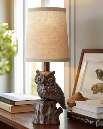 G-SAFAVA 14.25" Small Table Lamp for Living Room Farmhouse Bedside Resin Single Lamp with Brown Owl Lamp Shape for Bedroom Retro Rustic Nightstand Lamp - color: ‏‏‎ ‎‏‏‎ ‎Brown