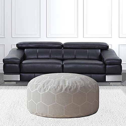 HomeRoots 24" Gray Cotton Round Geometric Pouf Cover