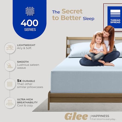 THREAD SPREAD 100% Cotton Pillow Cases Queen Size Set of 4 - Luxury 400 Thread Count Queen Pillow Cases (Pack of 2, Light Blue), Soft Cooling Hotel Cotton Pillowcases, Fits Standard Pillows - color: Light Blue, size: Queen - Pack of 4